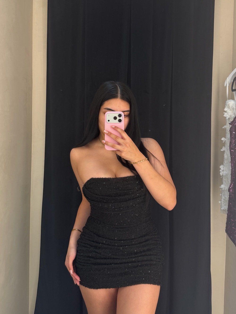Oh Polly Black Sparkle Strapless Mini Dress